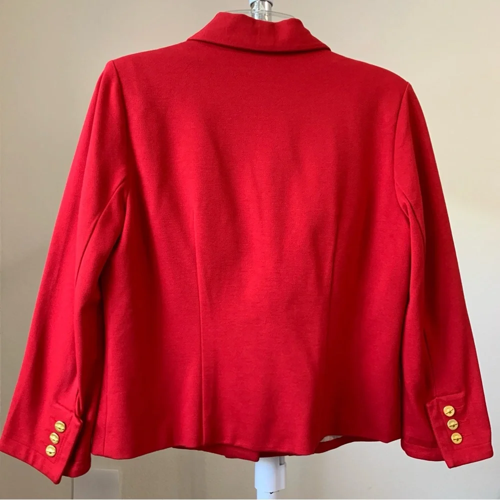 Cabi Love Carol Collection Blazer Jacket Women's Bow Beau Gold Button Red Size 6